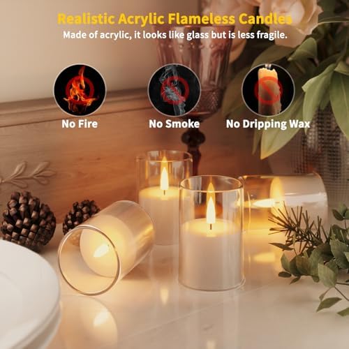 VIODAIM 12Pack Flickering Flameless LED Candles with Timer, Battery Powered - Small Pillar & Votive, Clear (2"X3") (Pack of 3)