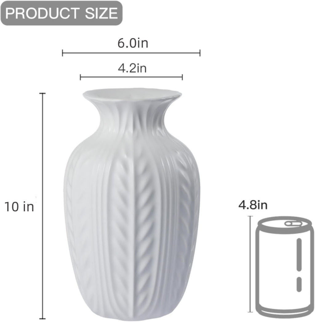 Lvases 10in Wheat Textured White Ceramic Flowers Vase Modern Home Decor