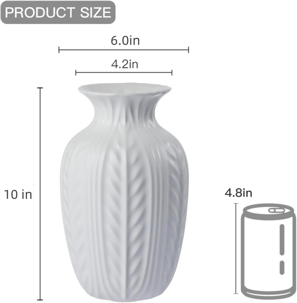 Lvases 10in Wheat Textured White Ceramic Flowers Vase Modern Home Decor