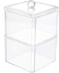 Square Acrylic Cotton Ball Pads Gauze Swab Holder Organizer Q-tip Dispenser Storage Canister Bathroom Container Flossers Box Case (3.5 x 3.5 x 5.3 inches, Two Tiers, Transparent)