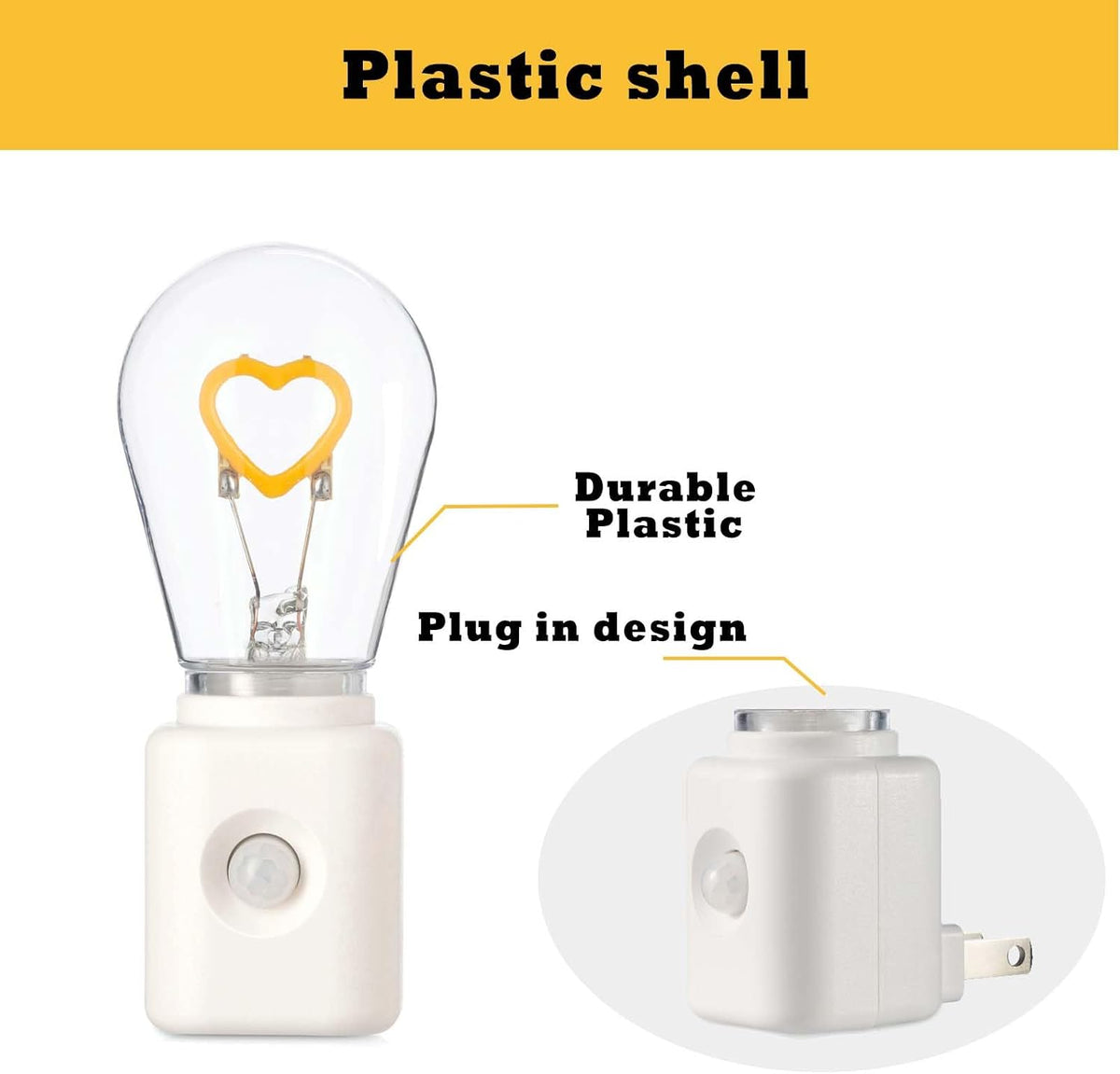 Plug in Night Light, 1W Warm White Led Night Bulb, Vintage, 10-100 lm Adjustable Brightness, for Bathroom, Hallway, Stairs, Bedroom, Kitchen, 1 Pack