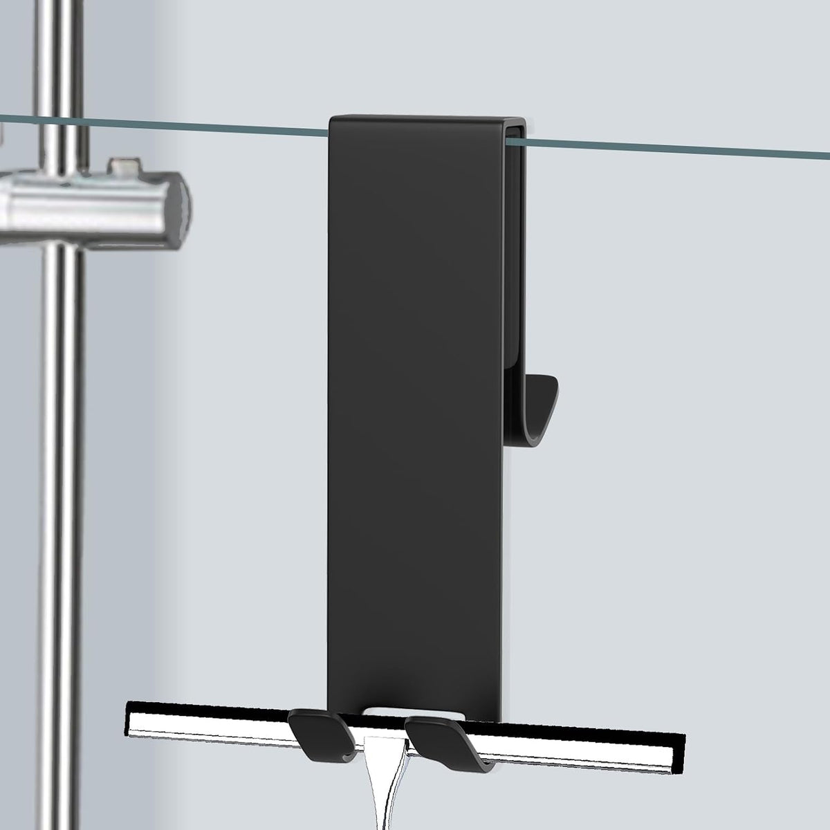 Double-Sided Over The Door Hooks 2-Pack - for Frameless Glass Showers, Heavy Duty No Drill Organizer for Towels Robes, Space Saving Black