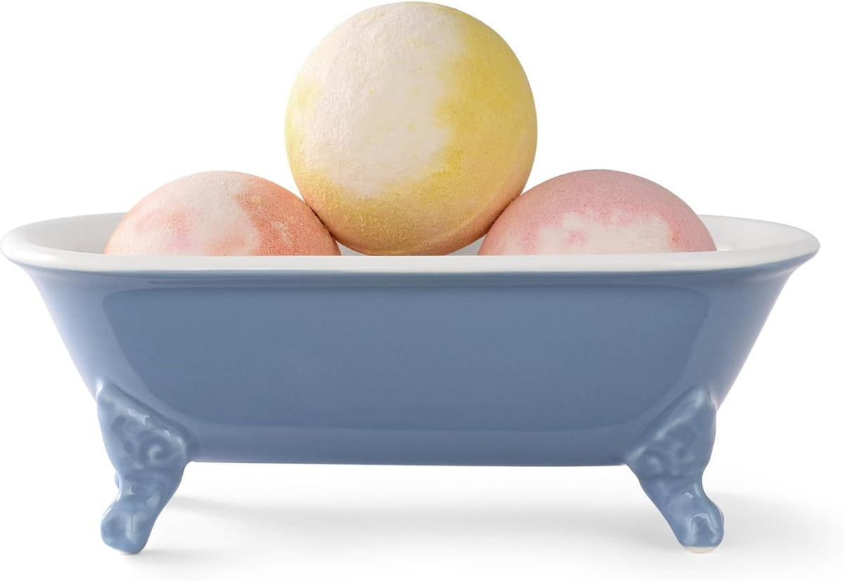 6.5" Ceramic Mini Clawfoot Bathtub Soap Dish,Bar Soap Holder,Blue