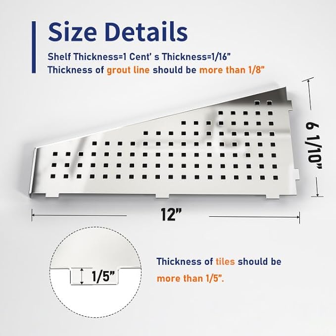 Corner Shower Shelf 12" Polished, 304 Stainless Steel
