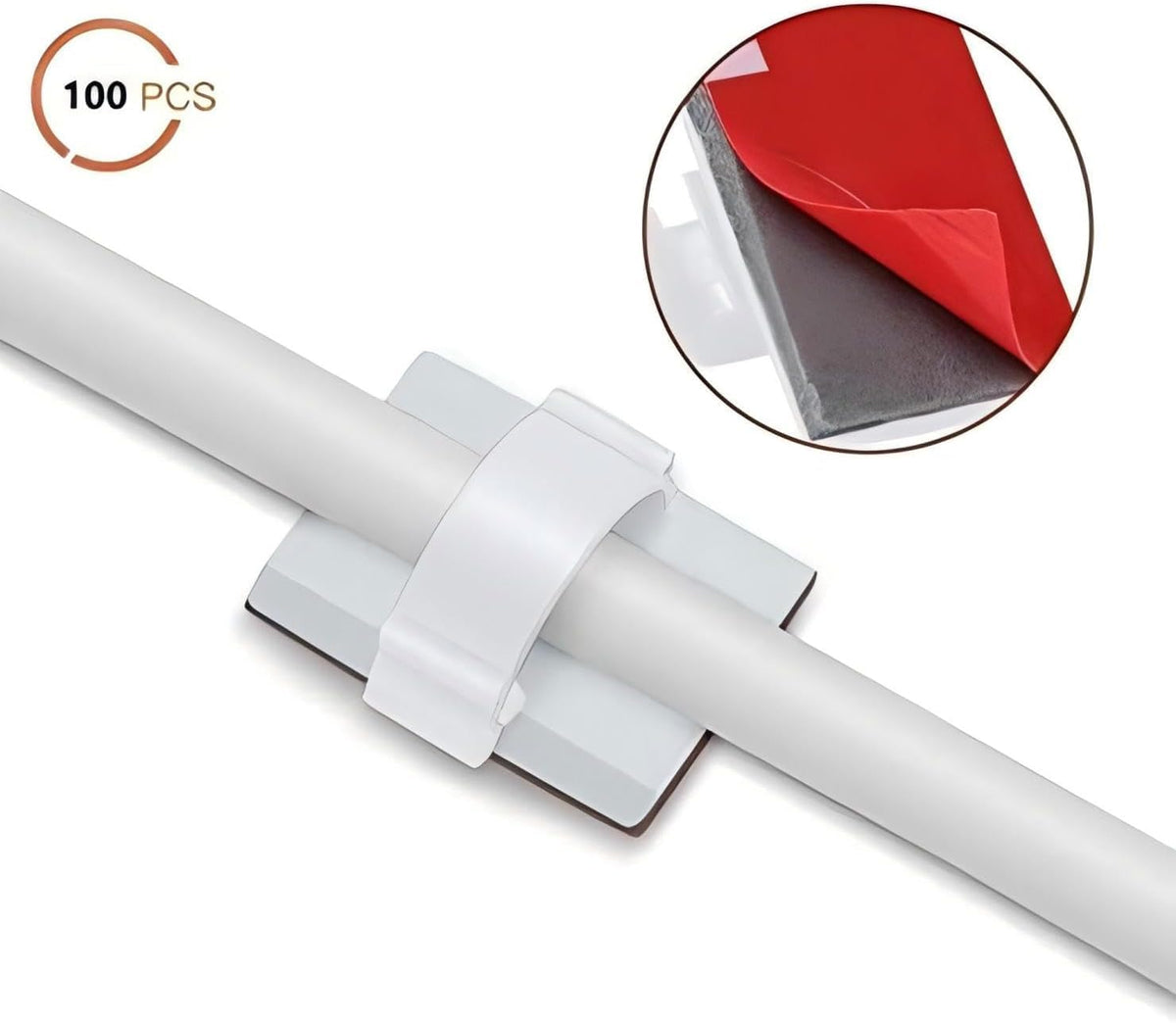 Elfcam® - 50PCS Adjustable Cable Clips, Adhesive Cable Organizer Cord Holder & Cable Straps for Fiber Optic Cables, Wire Cables and Slim Ethernet Cables Cat 6, Pack of 50, White (6mm-50PCS)