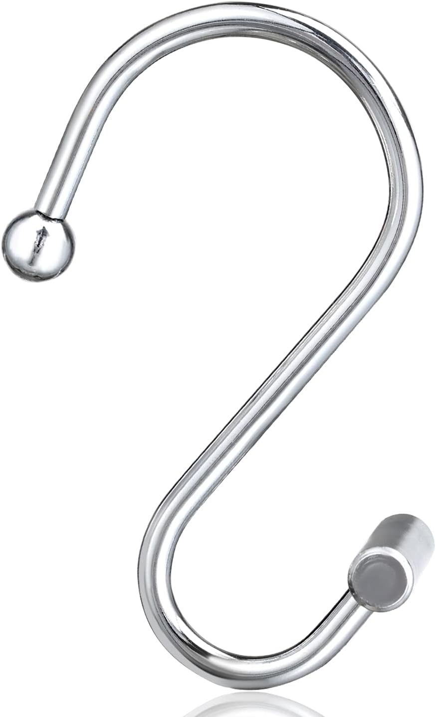 Silver Shower Curtain Hooks,Rust Proof Shower Curtain Rings for Bathroom,Chrome T-Bar Metal Decorative Shower Curtain Hooks Hangers for Shower Curtain Rod,Set of 12