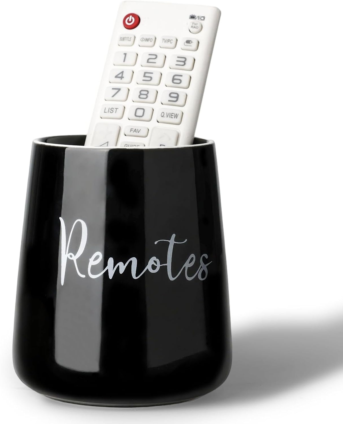 LEETOYI Ceramic Remote Control Holder, 4.1" Remote Caddy Storage (Black)