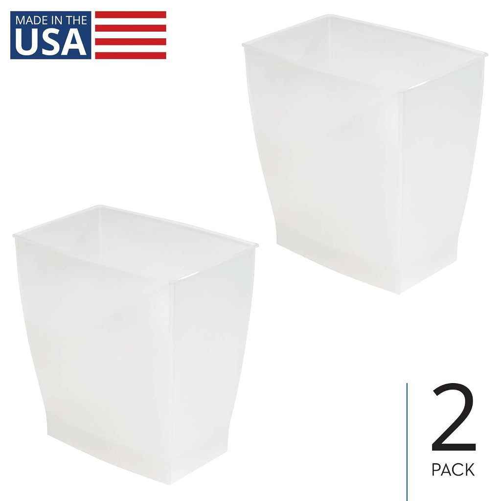 iDesign Small Plastic Bathroom Trash Can, Slim Rectangle, 2-Pack, Frost