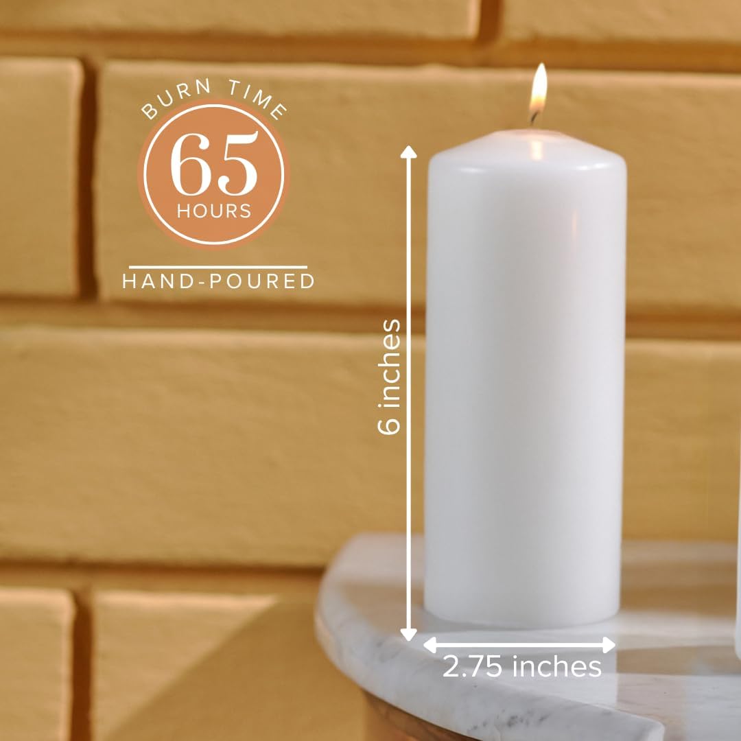 Simply Soson White Pillar Candles 2.75x6 Set of 6, Unscented Bulk Pack