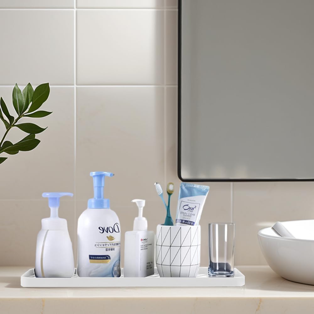 Silicone Organizer Tray for Kitchen Sinks and Bathrooms. Dishwasher-Safe, Non-Slip Countertop Tray, Bathroom Drawer Organizer Trays. Perfect for Makeup & Trinkets (White L 1PC)