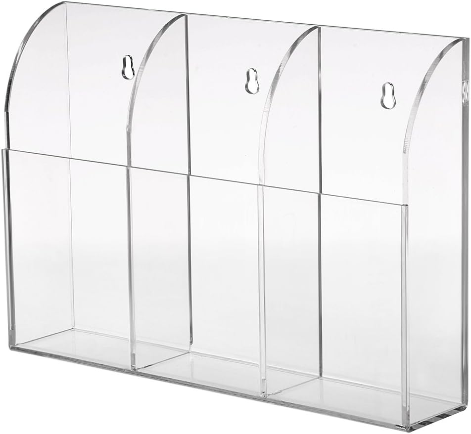 Hipiwe Wall Mount Remote Control Holder Acrylic Media Organizer, 3 Slots