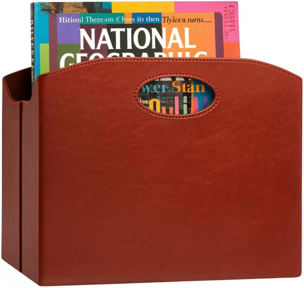 EZDeco PU Leather Magazine Holder Magazine Rack Floor Magazine Basket