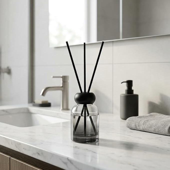 2 Pack 120ml Empty Reed Diffuser Bottles with 10 Reed Sticks, Clear Glass Diffuser Set with Wooden Caps for DIY Home Fragrance, Bathroom, Bedroom and Office (2, Gradient Gray)