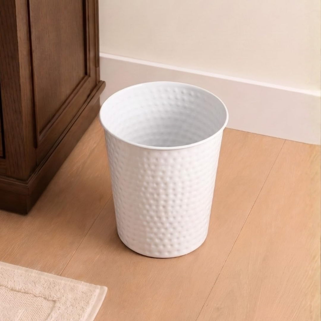 Monarch Abode Metal Bathroom Trash Can – Waste Basket for Bedroom, Office Desk, & Dorm, Hand Hammered, Durable Decorative White Small Trash Can Bathroom Garbage Bin Wastebasket