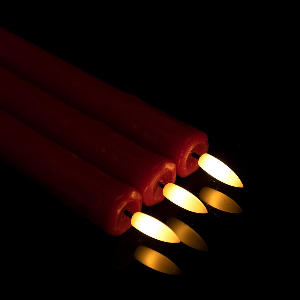 JOIONE Red Flameless Taper Candles with Remote, 6 Pack Dripping Wax