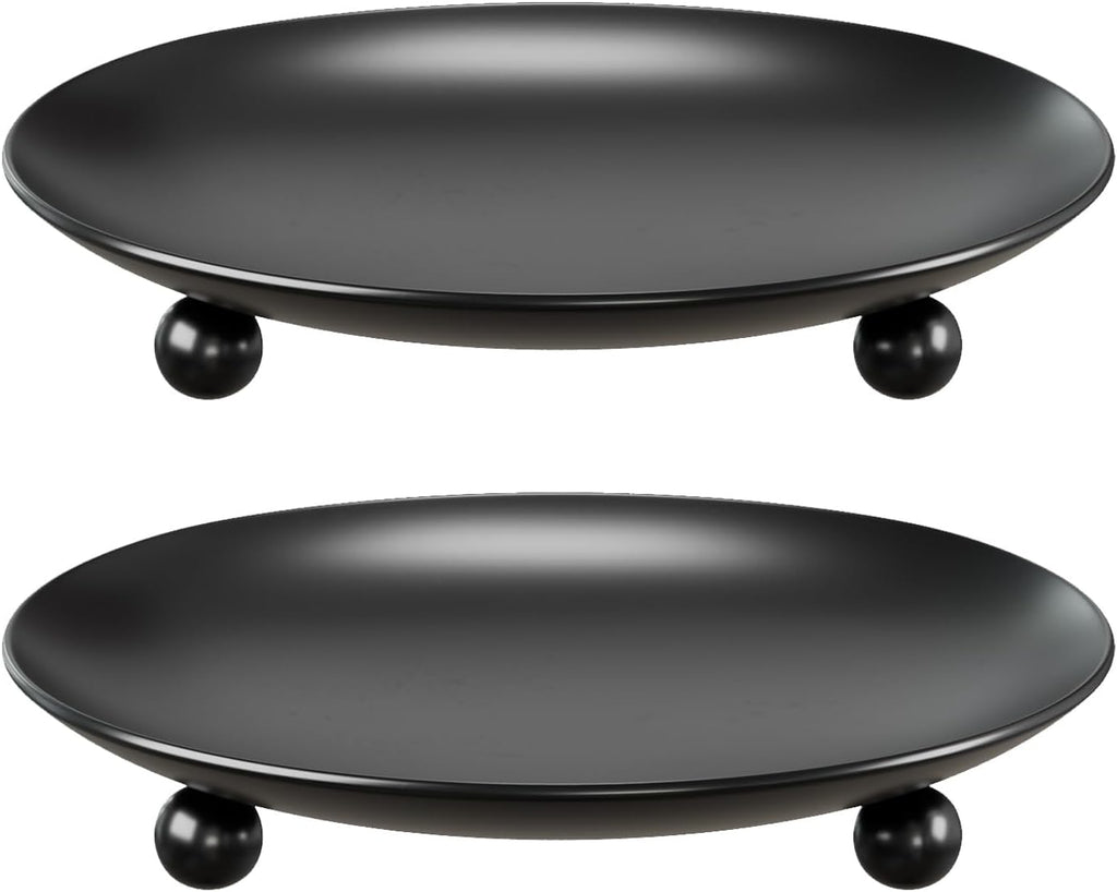 Apsways Black Pillar Candle Holders, 4 inch Metal Candle Plate Set of 2