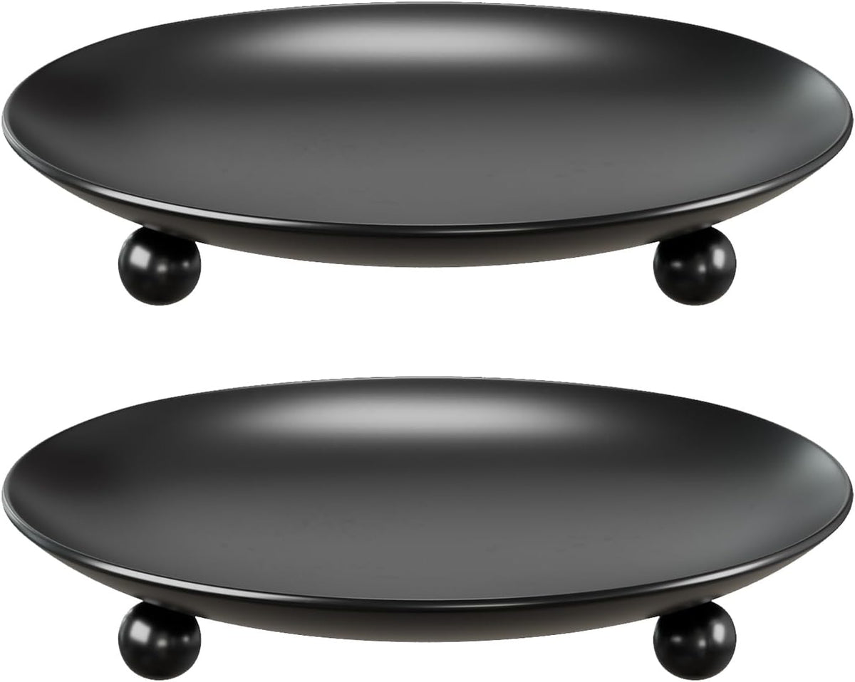 Apsways Black Pillar Candle Holders, 4 inch Metal Candle Plate Set of 2