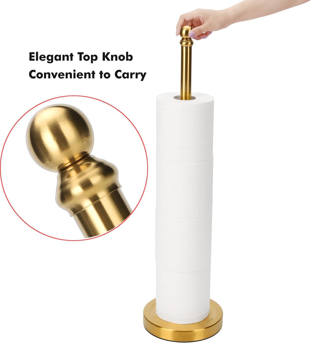 Toilet Paper Holder Stand Holding Up to 5 Paper Rolls, Free-Standing Spare Rolls Storage Holder, Stainless Steel (Brushed Gold)