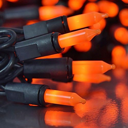 Orange Halloween Lights Black Wire - 50 Count - 11 Ft - Static and Flashing