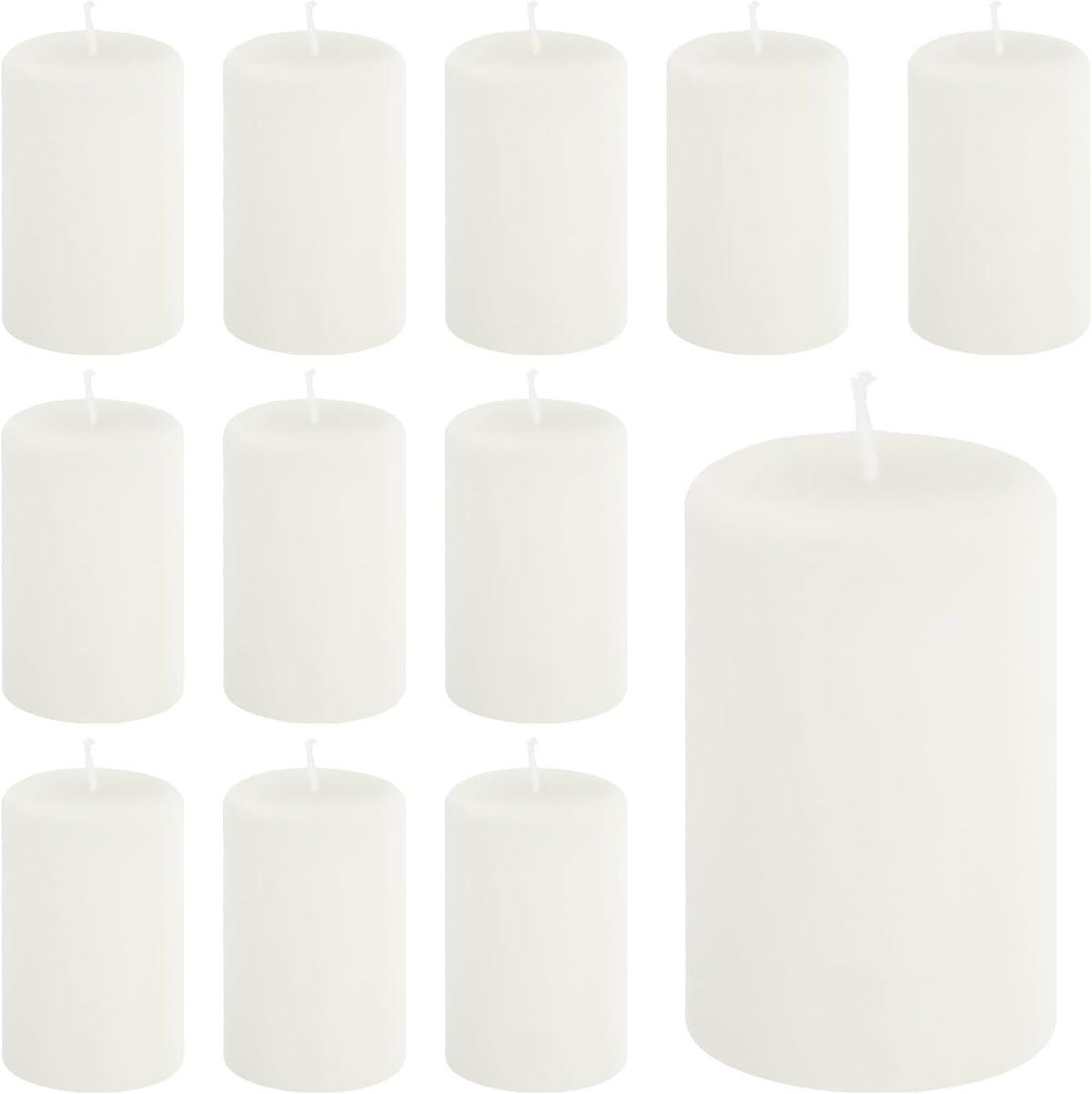 12 Pack 2 x 3 Inch Unscented White Pillar Candles, Dripless Smokeless Clean Burning Cylinder Candles for Wedding, Home Decor, Church & Emergency Lighting