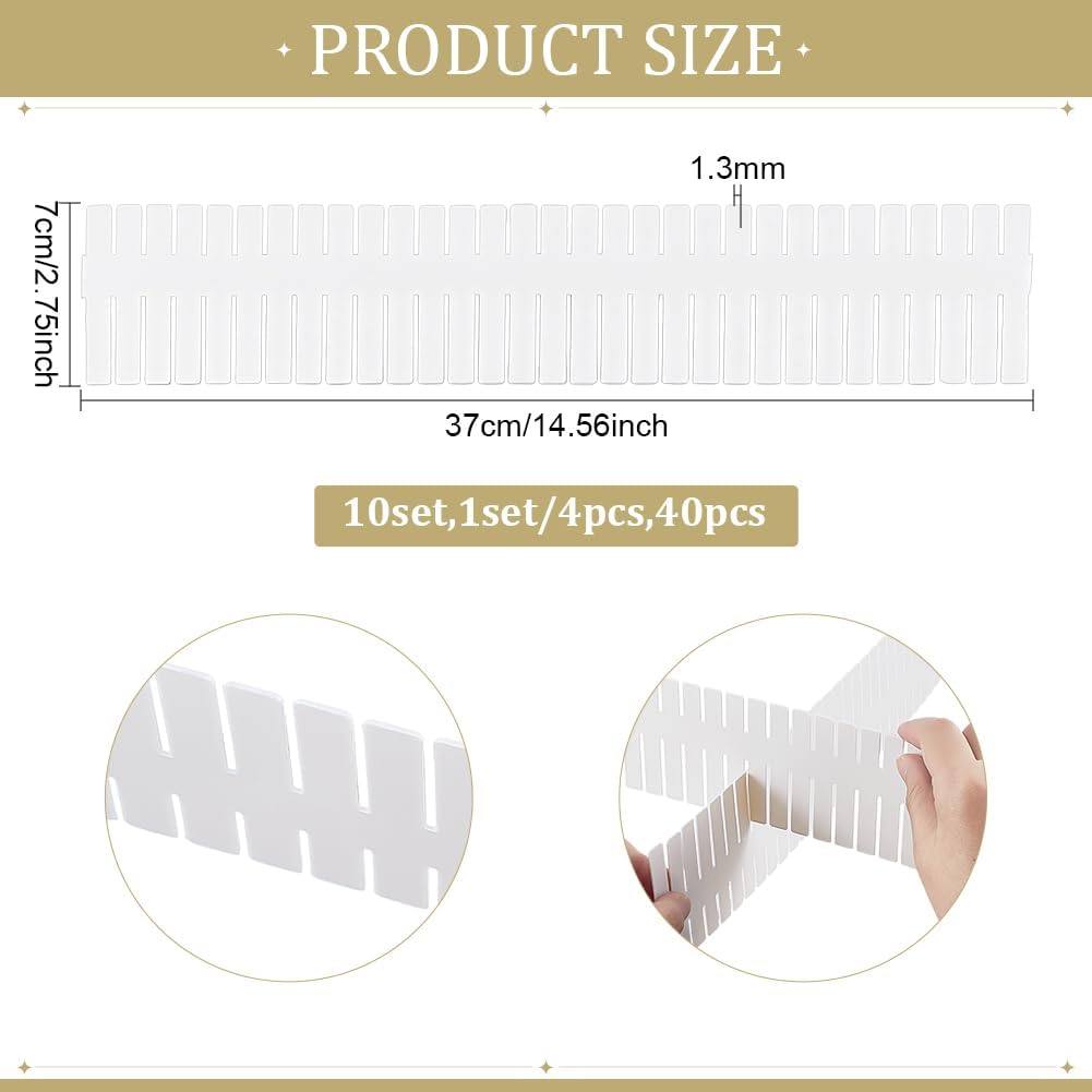 PH PandaHall 40pcs Drawer Dividers Adjustable Drawer Organizer White Drawers Separators Dresser Drawers Organizer for Socks Underwear Clothes Kitchen Bedroom Desk Office Storage, 14.5x2.7 Inch