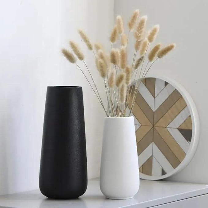 DECORPIA 12 Inch Tall Premium Quality Ceramic Vase | Flower Vase for Home Decor | Farmhouse, Decor, Desk, Modern Decor (Black)
