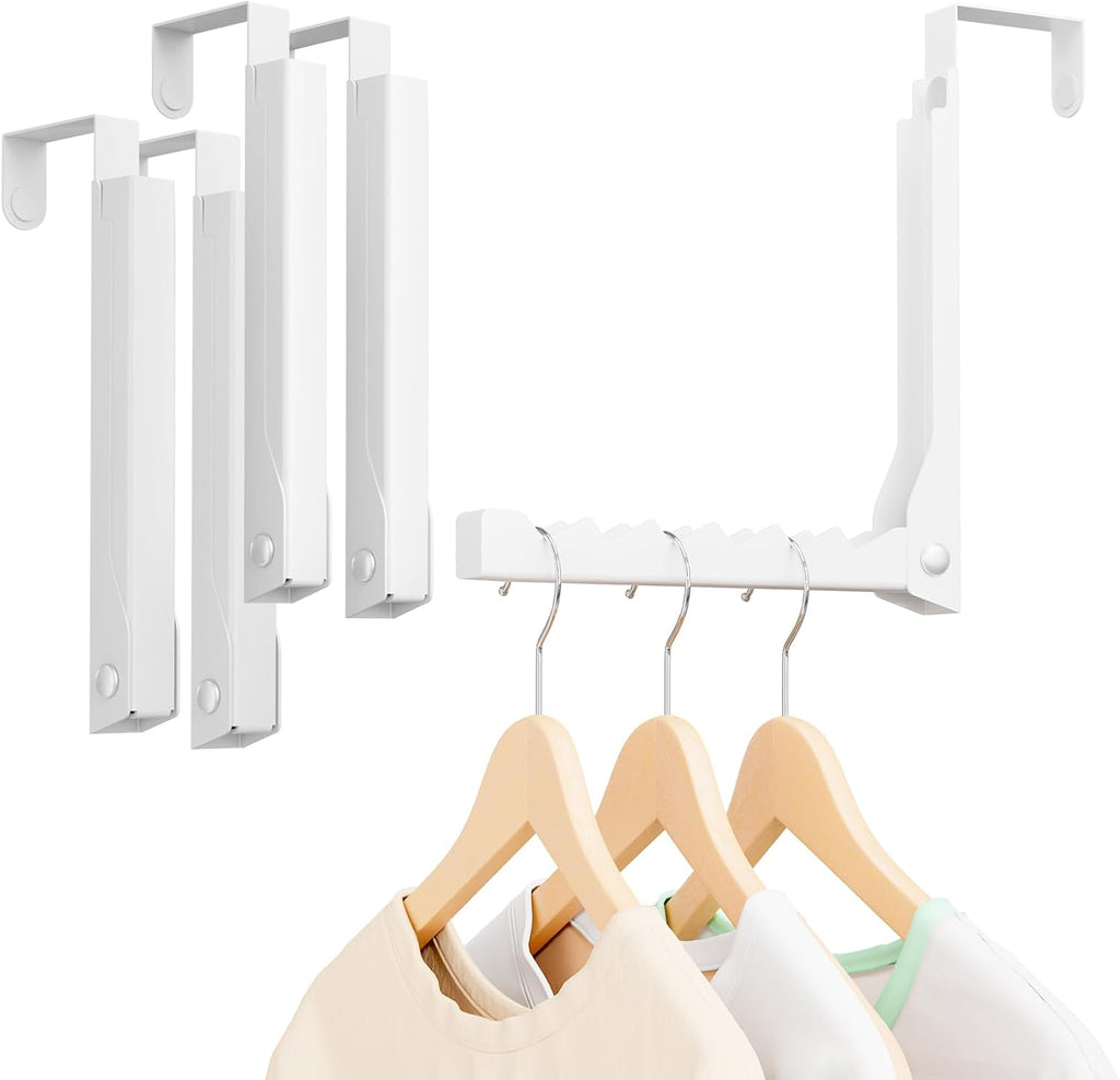 4-Pack Folding Clothes Drying Rack, Over The Door Hanger for Clothing, Metal Hanger Hook Rack with 6 Grooves, Space Saving Organizer for Laundry, Steaming & Outfits