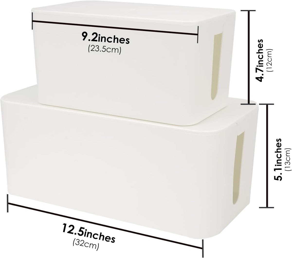 LUWOO Cable Management Box Set of Two, Cord Organizer Box to Hide Surge Protector on Desk or Floor, White