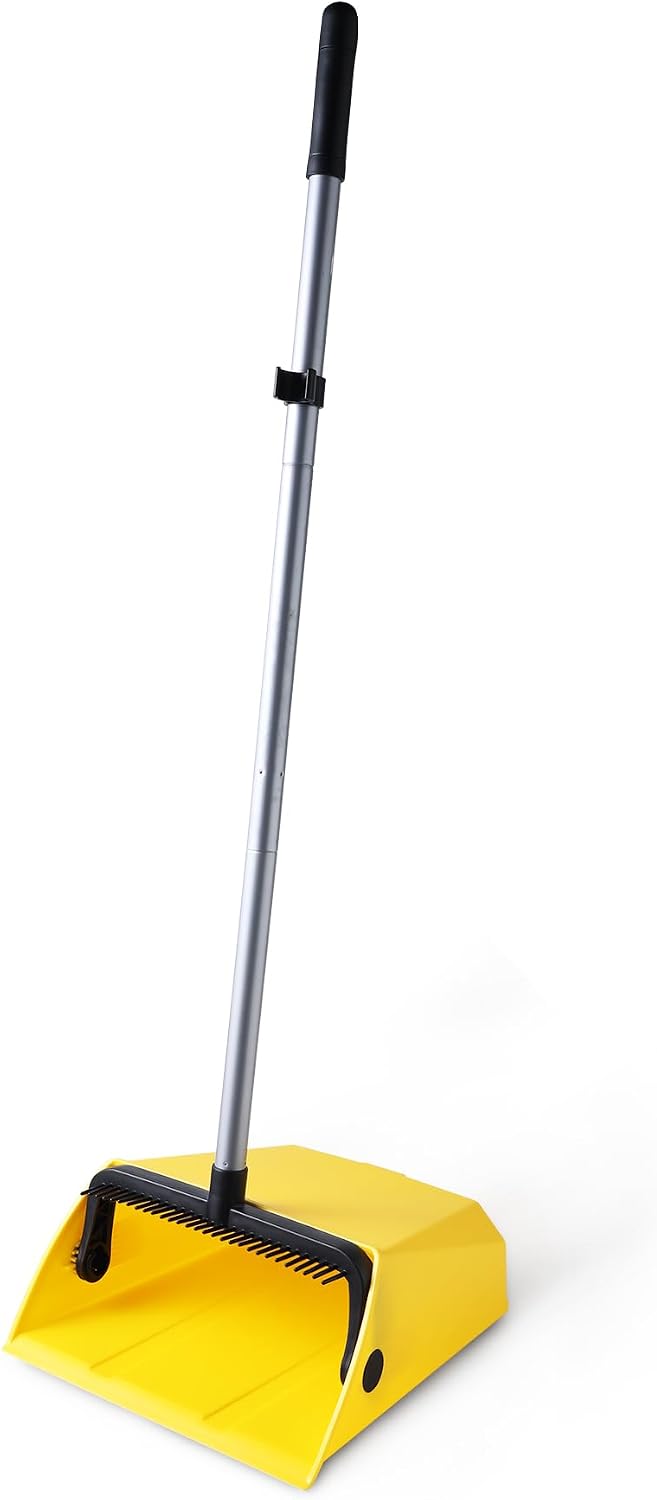Yocada Large Commercial Dustpan with Comb, Upright Heavy Duty Dust Pan