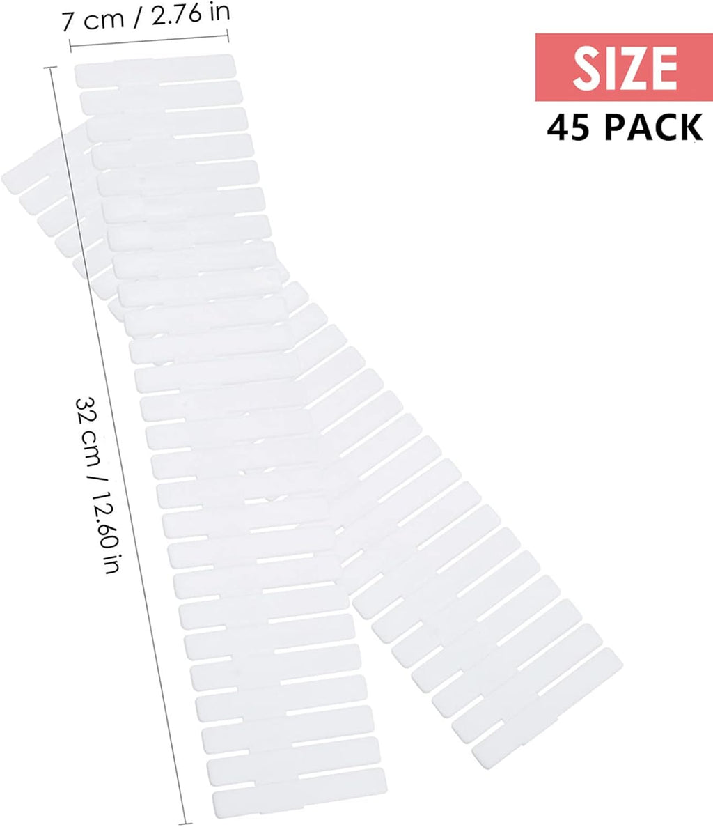 45 Pack Drawer Dividers, Plastic Adjustable Drawer Storage Organizer for Tidying Clutter Socks, Underwear, Makeup, Kitchen, Dresser White