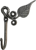 Living Ideas Hand Forged Metal Leaf Hook Wrought Iron Handmade Wall Mounted Rustic Hook for Plant, Mug & Hat Blacksmith Farmhouse Decor Coat Hook Rack Antique Finish Heavy Duty Kitchen Towel Hooks