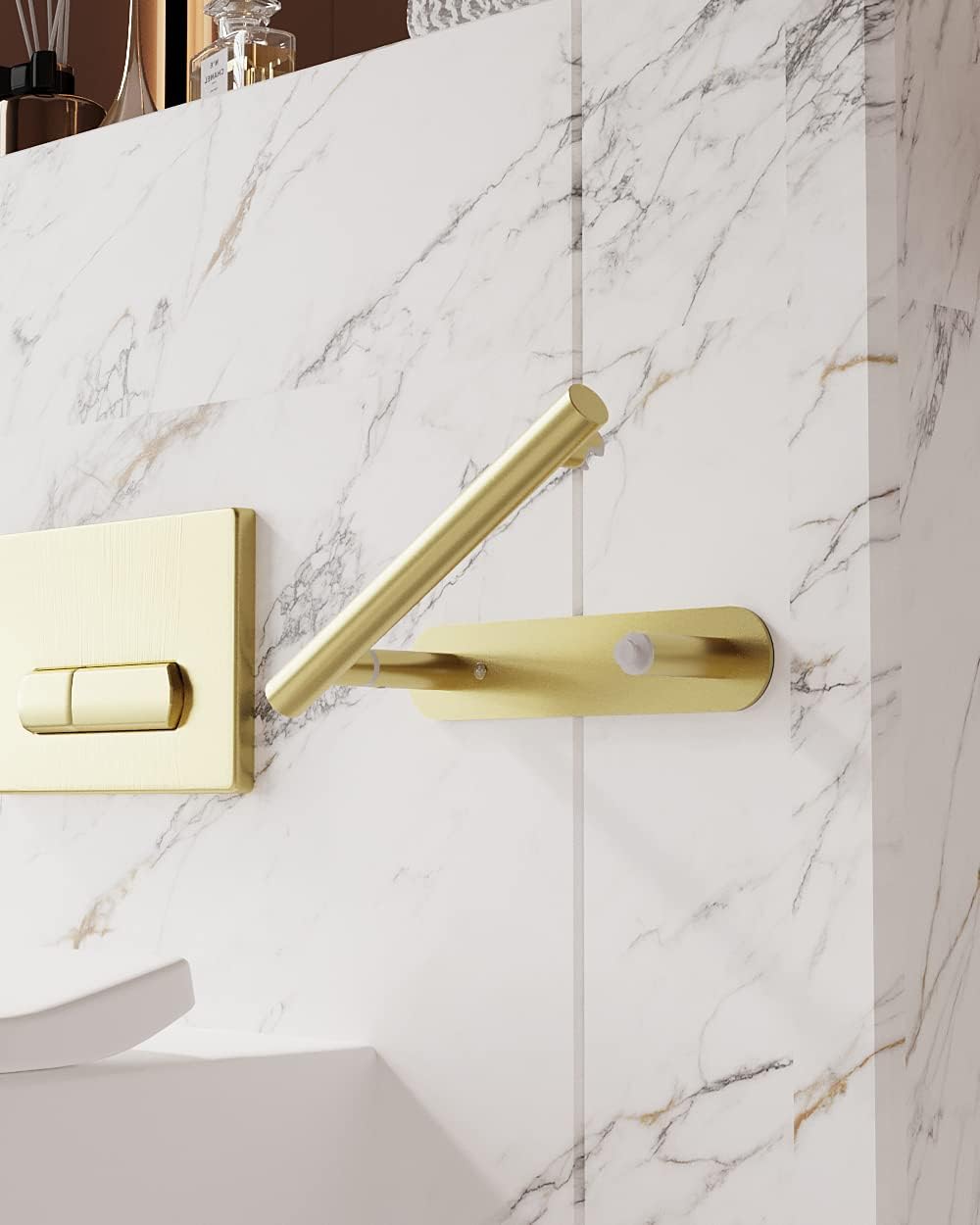RUACQ Brushed Gold Toilet Paper Holder Adhesive or Drill Wall Mount