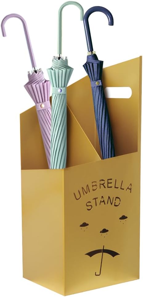 9.84" D x 7.87" W x 23.62" H Detachable Base Umbrella Stand - Elegant Raindrop Design, Water Collection Tray, Gold/Black Finish, Durable Home & Office Organizer