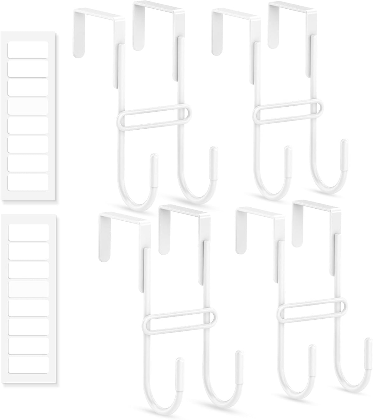 FYY 4 PCS Over the Door Hooks, Heavy Duty Double Hanger with Non-Slip Pads, No-Drill Metal Hook for Hanging Coats Towels Robes Closet Bathroom Bedroom, Fits 1.5 Inch Door Thickness, 5.12" Long, White