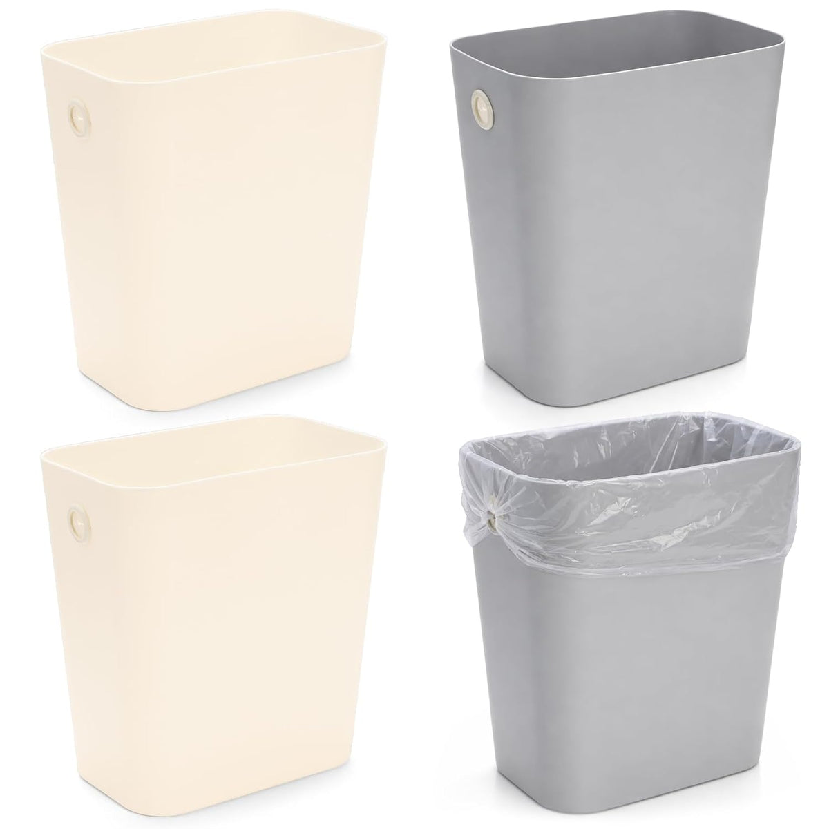 Jucoan 4 Pack 2 Gallon Small Plastic Trash Can, Slim Narrow Garbage Can Wastebasket for Bathroom, Office, Bedroom, Toilet, RV, Near Desk, Under Sink, Secure Trash Bag Hole Design, Open Top, No Lid
