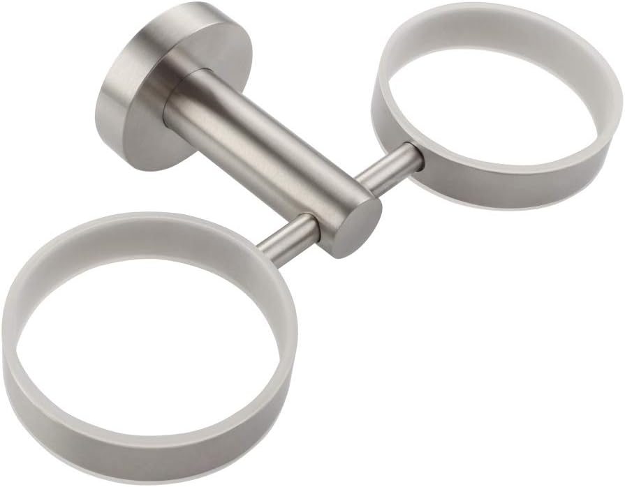 Angle Simple Double Toothbrush Holder Brushed Nickel, 2 Frosted Glass Cups