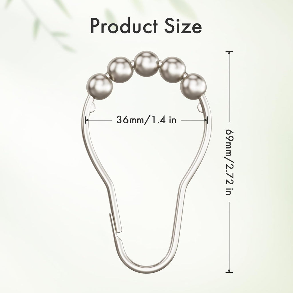 Amazer Shower Curtain Rings, Rust-Resistant Metal Shower Hooks Ring Shower Rings for Curtain Rolling Shower Curtain Hooks for Bathroom Shower Rod Shower Curtain Hangers, Set of 12, Matte Nickel