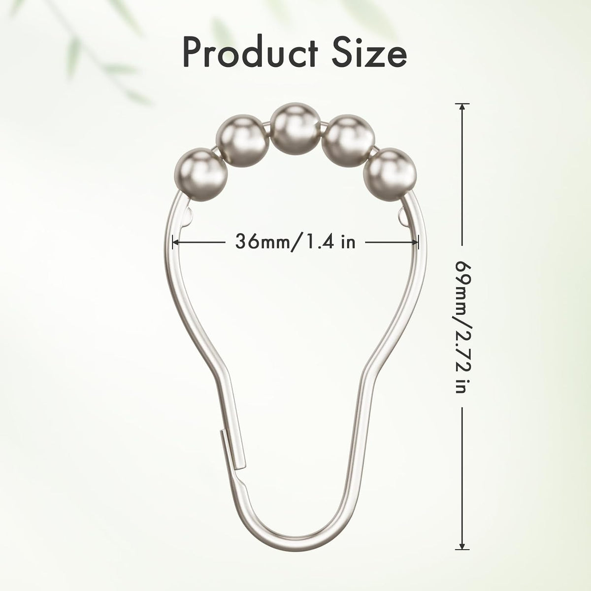 Amazer Shower Curtain Rings, Rust-Resistant Metal Shower Hooks Ring Shower Rings for Curtain Rolling Shower Curtain Hooks for Bathroom Shower Rod Shower Curtain Hangers, Set of 12, Matte Nickel