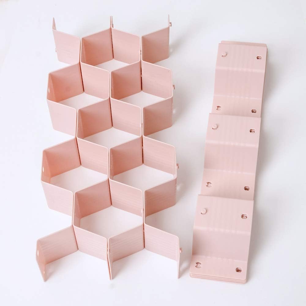 Poeland Drawer Divider Organizer Adjustable DIY Grid Honeycomb Drawer Divider for Underwear Belt Scarf Socks Pink