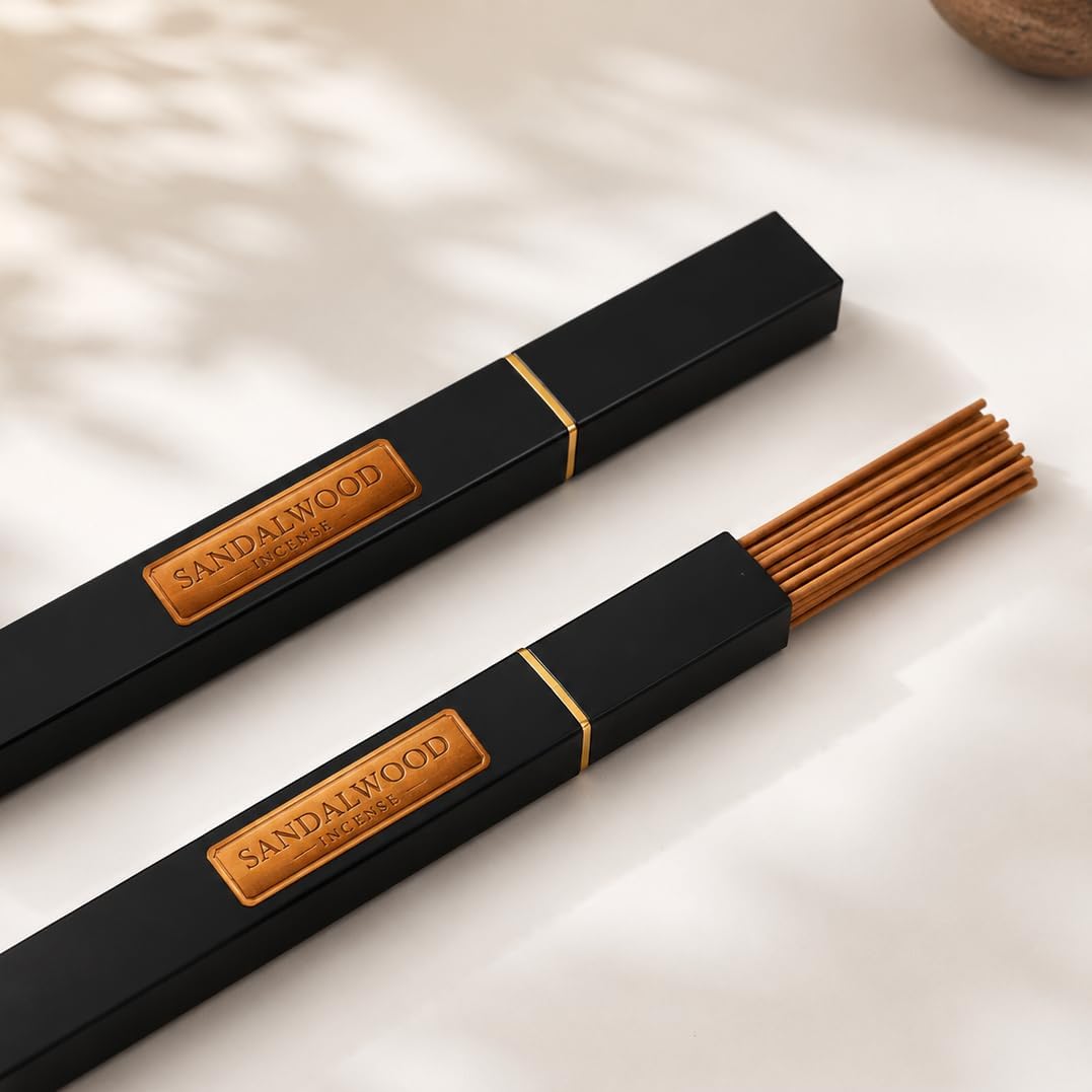 Premium Sandalwood Incense Sticks, 2 Tubes, 50 Natural Incense Sticks