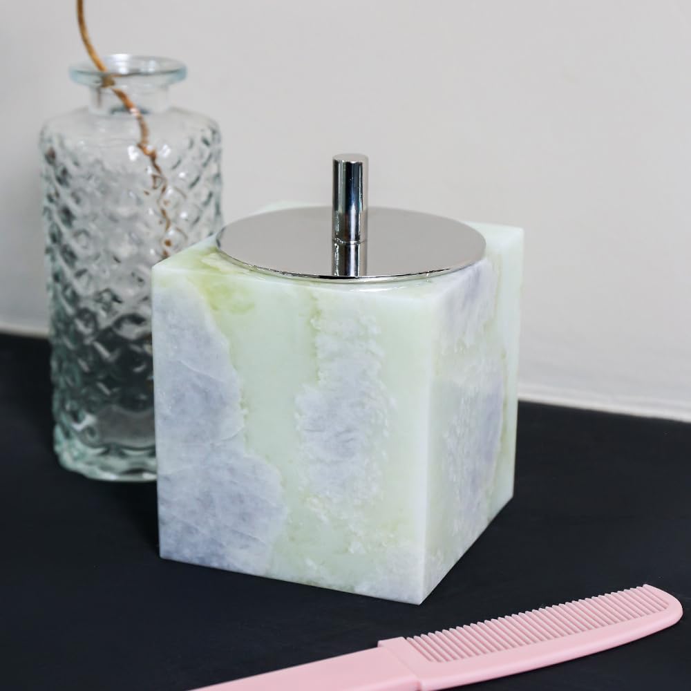 Marble Canisters QTip & Greed Marble Cotton Swab Holder with Lid