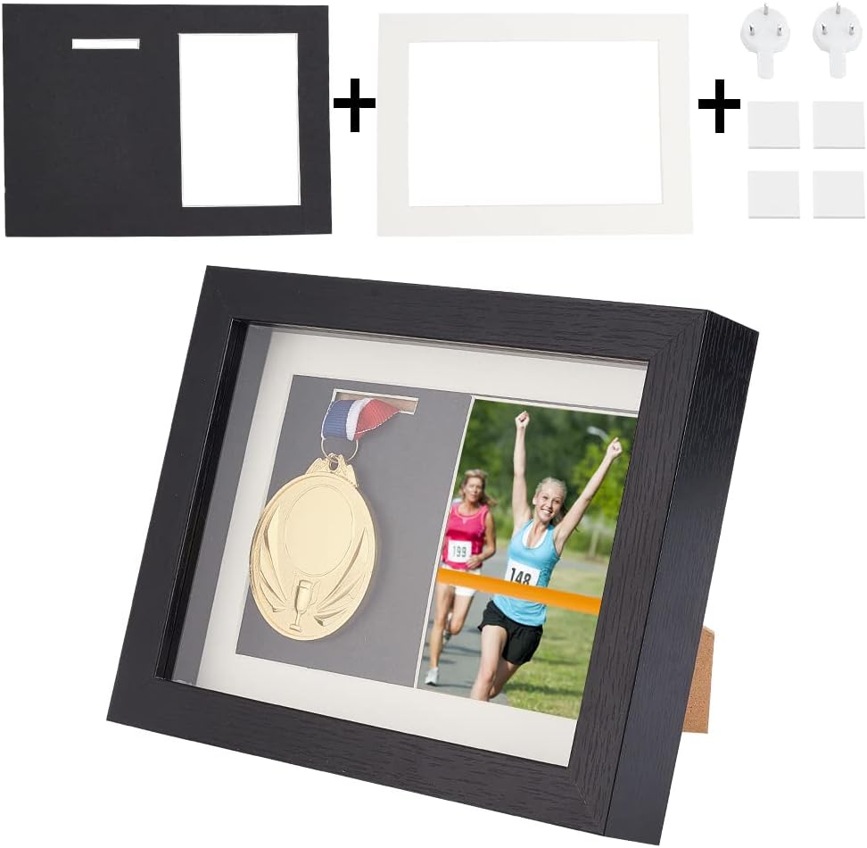 OLYCRAFT Medal Display Shadow Box 6.9x7.2x9 inch Black Medal Display Case Natural Wood Photo Frames with Clear Window for Military Medals Beach Tags Jewelry Pins Pin Enthusiast Collectibles