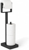 YUMORE Toilet Paper Holder Stand with Storage & Weighted Base, Matte Black