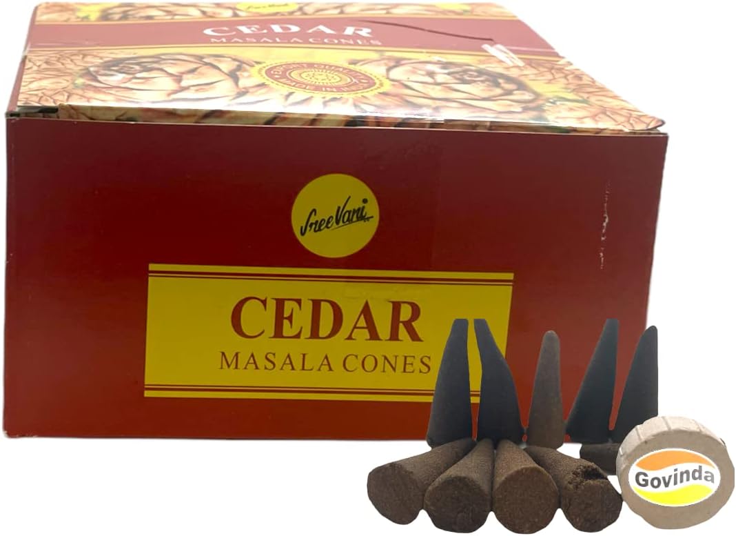 Sreevani Natural Masala Incense Cones and Holder Bundle, 120 Cones Total, Cedar