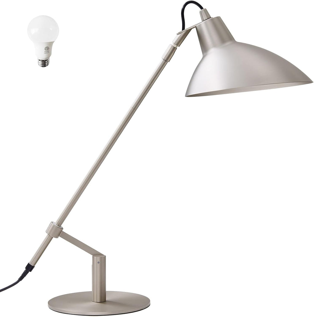 Desk Lamp Modern Industrial 100% Metal Adjustable Table Lamp 24", Natural Light (4000K) with Dimmer, Ideal for Office Bedroom Study Room Living Room Nightstand Bedside Lamps Nickel