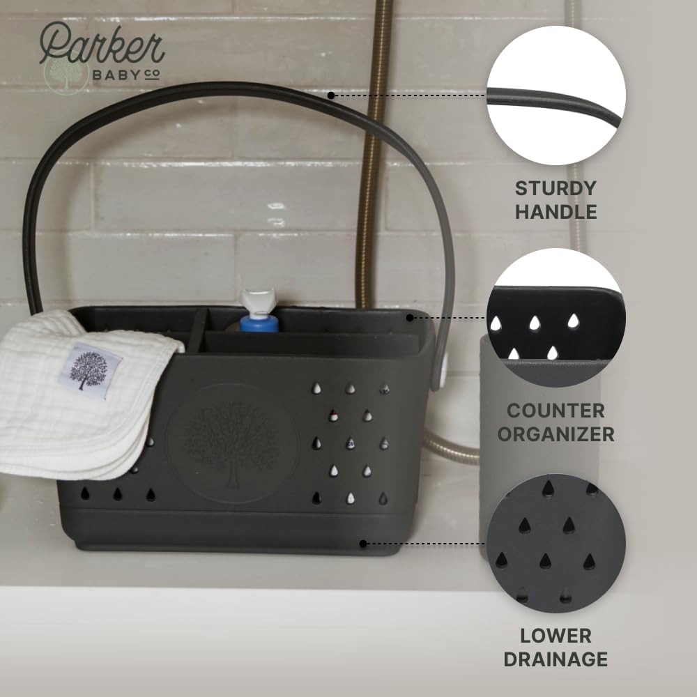 Parker Baby Co. Quick-Dry Bath Caddy Organizer with Handle - Smoke, Regular