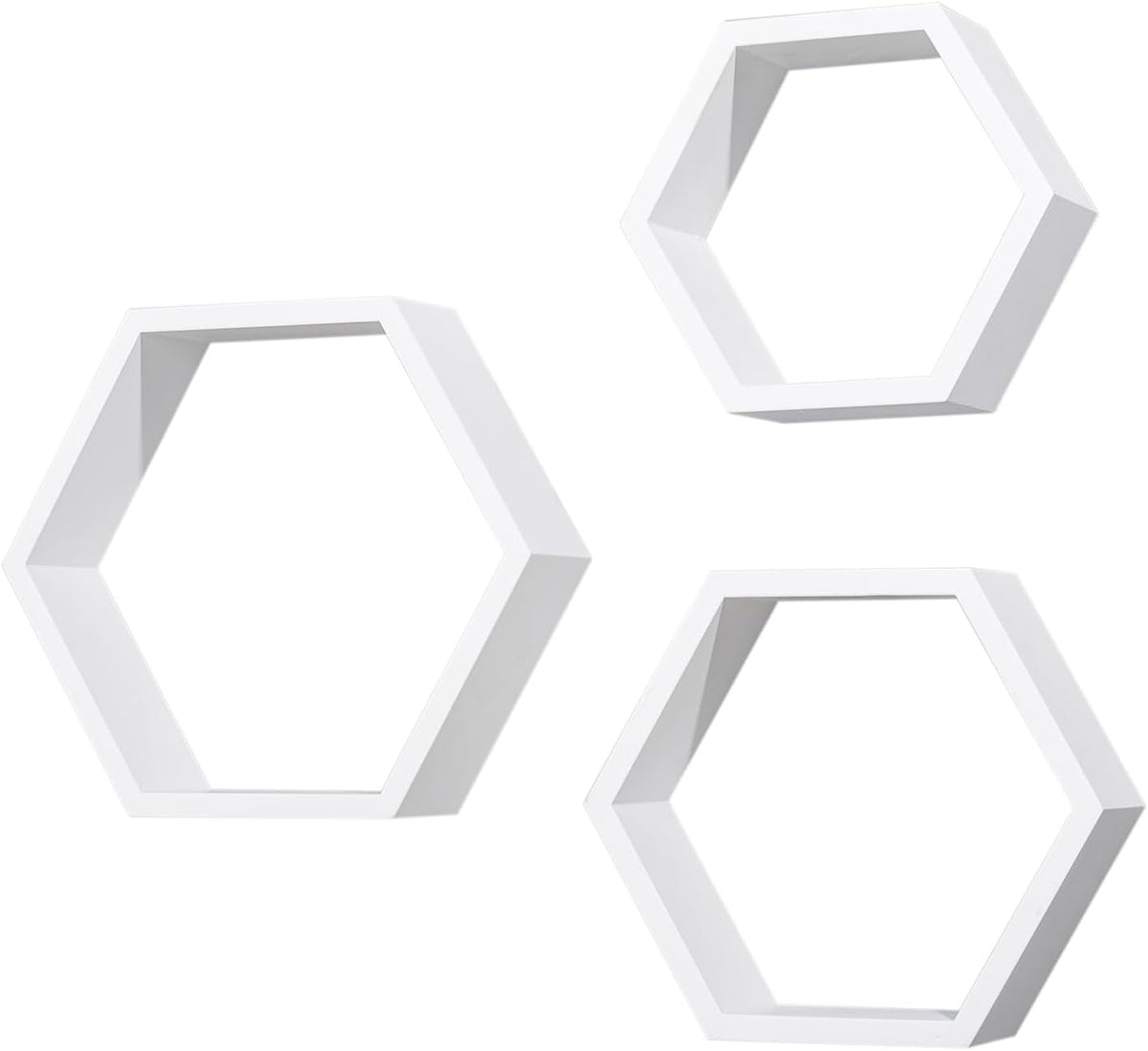 AHDECOR Hexagon Floating Shelves Set of 3, White Engineered Wood Wall Mounted Display Shelves, Modern Honeycomb Wall Decor for Living Room, Bedroom, Bathroom, Entryway, Office & Kitchen