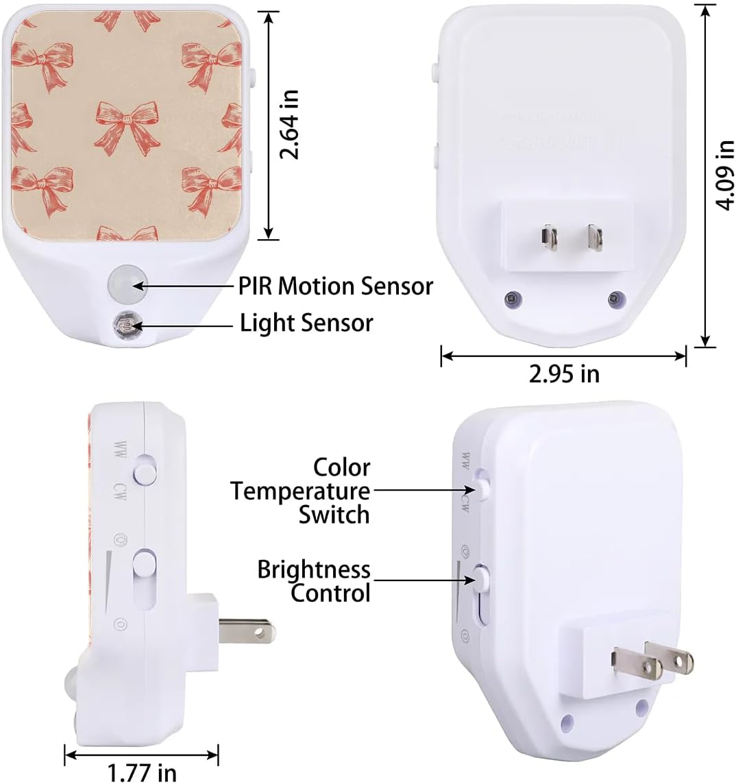 Honeybaby Motion Sensor Night Lights Bow Pink Nightlight Plug in Dusk to Dawn Motion Sensor Light Indoor LED Lights for Room Home Improvement