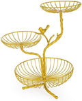 LANDTOM 3-Tier Fruit Basket Holder Decorative Fruit Bowl Rack Metal Stand Table Countertop Holder for Vegetables Bread Snack for Kitchen Home Use, Gold (Type E)