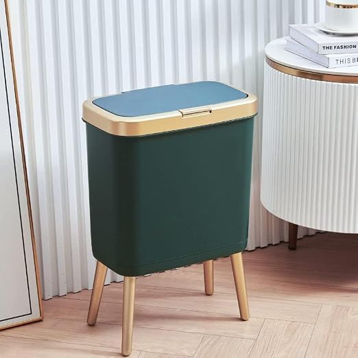 Procade Green Bathroom Trash Can with Lid,4 Gallon Retro Gold Garbage Can